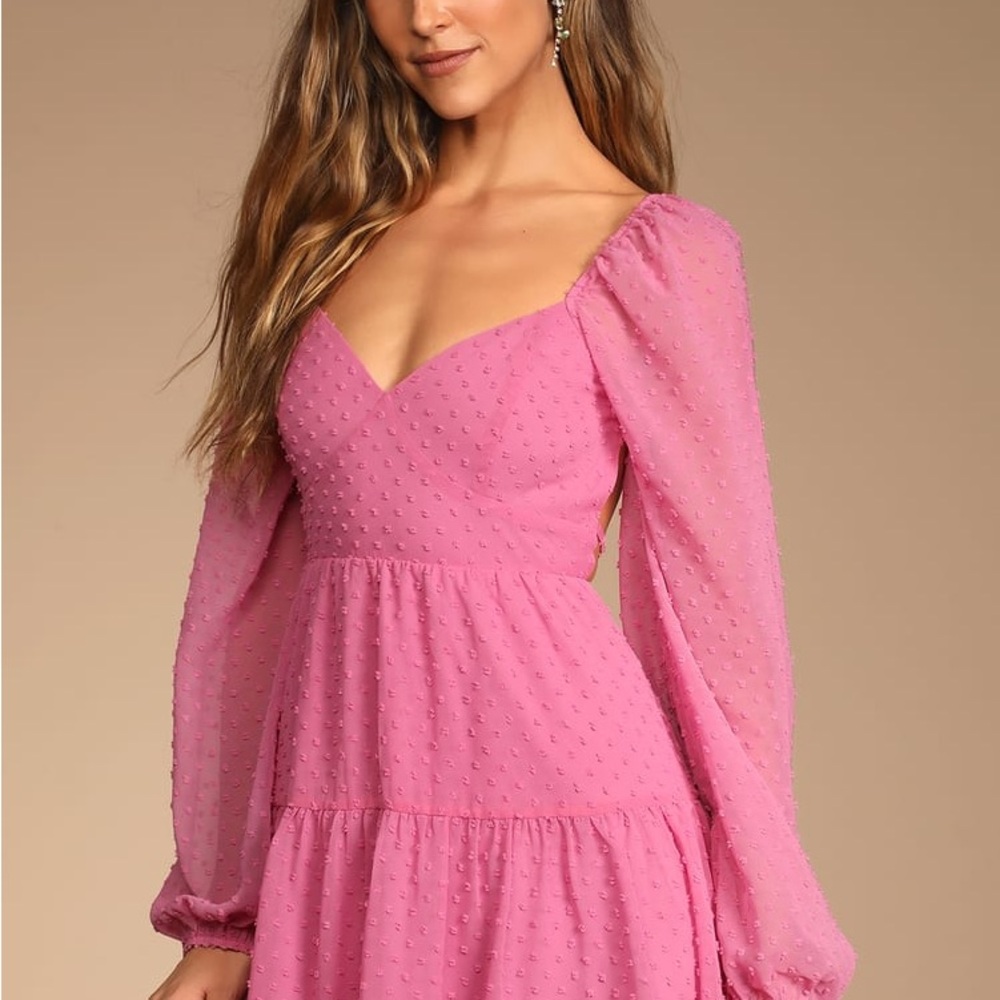 Pink Textured V-Neck Dress